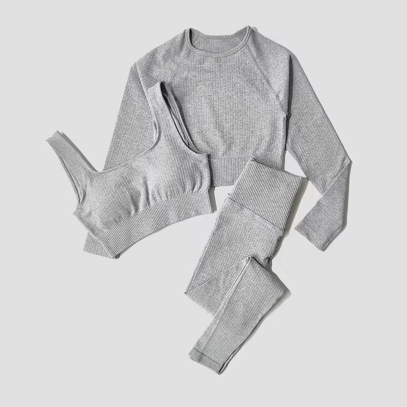 Women'S Sportswear Yoga Set Workout Clothes Athletic Wear Sports Gym Legging Seamless Fitness Bra Crop Top Long Sleeve Yoga Suit