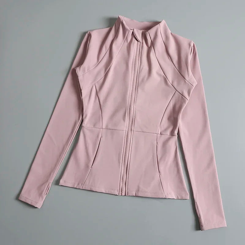 New Yoga Wear Ladies Coat round High Elastic Loose Exercise Yoga Fitness Long Sleeve Stand-Up Collar Yoga Tops