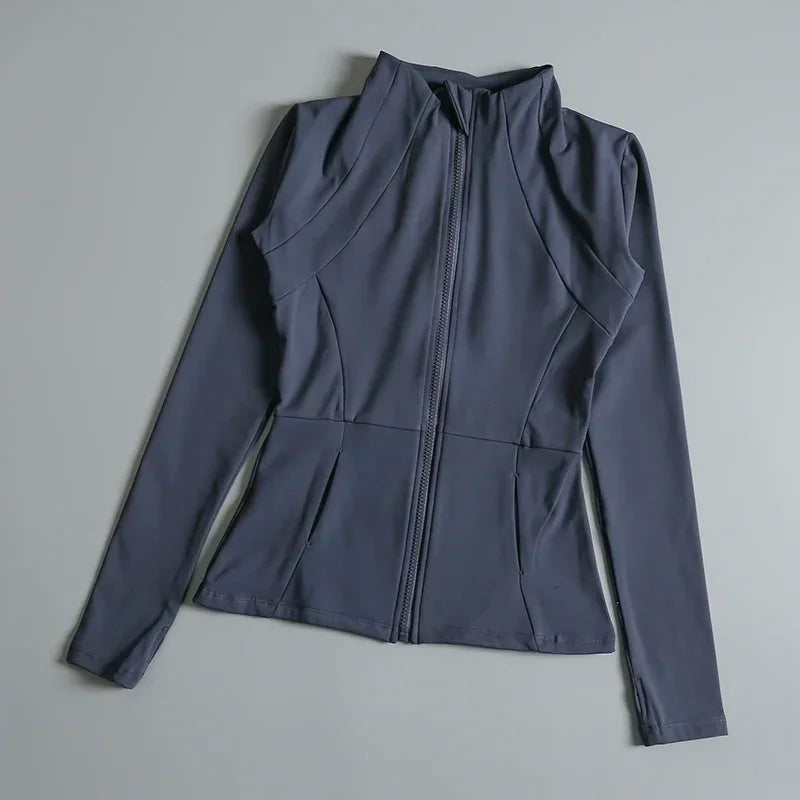 New Yoga Wear Ladies Coat round High Elastic Loose Exercise Yoga Fitness Long Sleeve Stand-Up Collar Yoga Tops