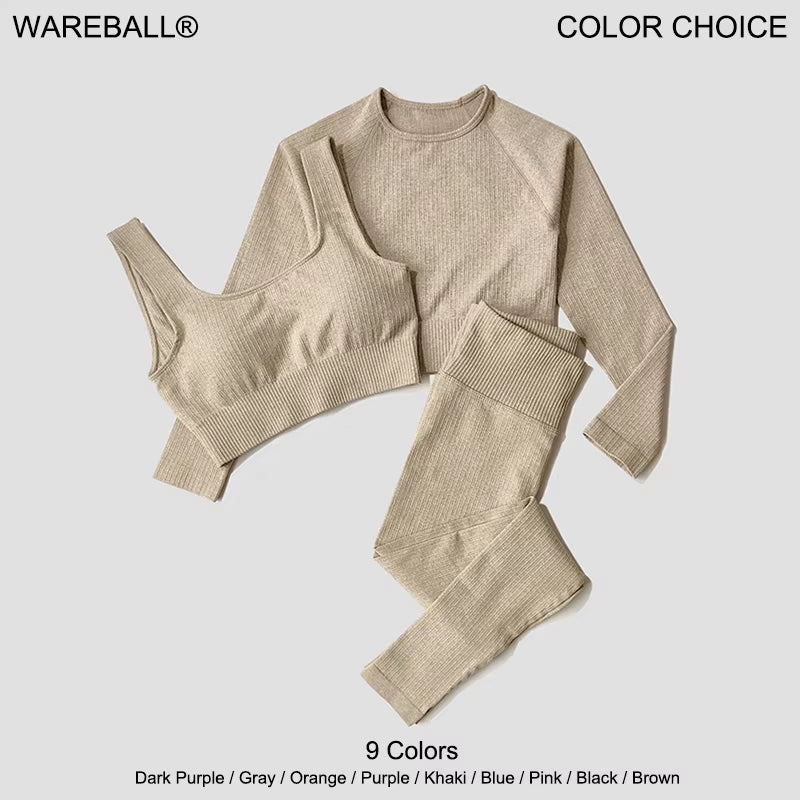Women'S Sportswear Yoga Set Workout Clothes Athletic Wear Sports Gym Legging Seamless Fitness Bra Crop Top Long Sleeve Yoga Suit