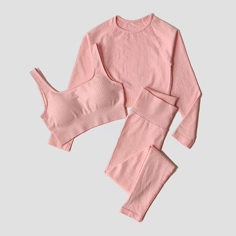 Women'S Sportswear Yoga Set Workout Clothes Athletic Wear Sports Gym Legging Seamless Fitness Bra Crop Top Long Sleeve Yoga Suit