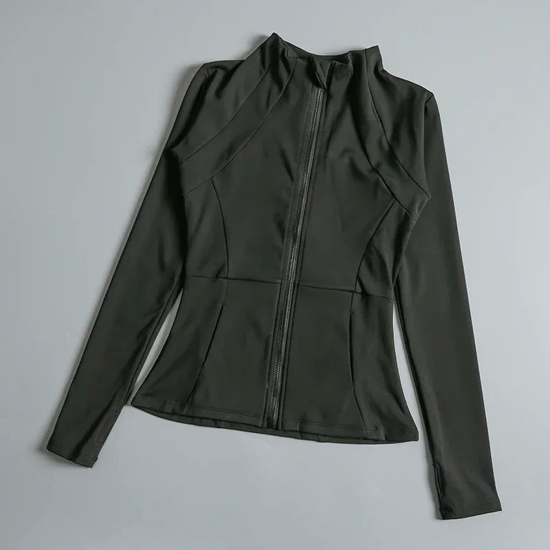 New Yoga Wear Ladies Coat round High Elastic Loose Exercise Yoga Fitness Long Sleeve Stand-Up Collar Yoga Tops