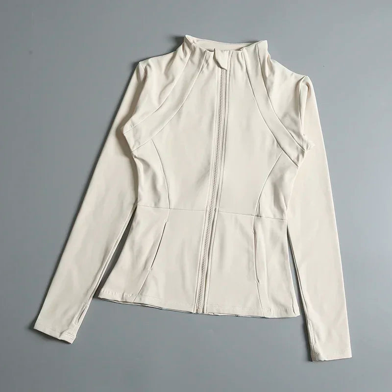 New Yoga Wear Ladies Coat round High Elastic Loose Exercise Yoga Fitness Long Sleeve Stand-Up Collar Yoga Tops