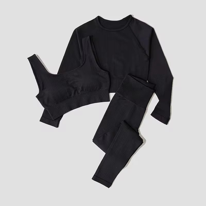 Women'S Sportswear Yoga Set Workout Clothes Athletic Wear Sports Gym Legging Seamless Fitness Bra Crop Top Long Sleeve Yoga Suit
