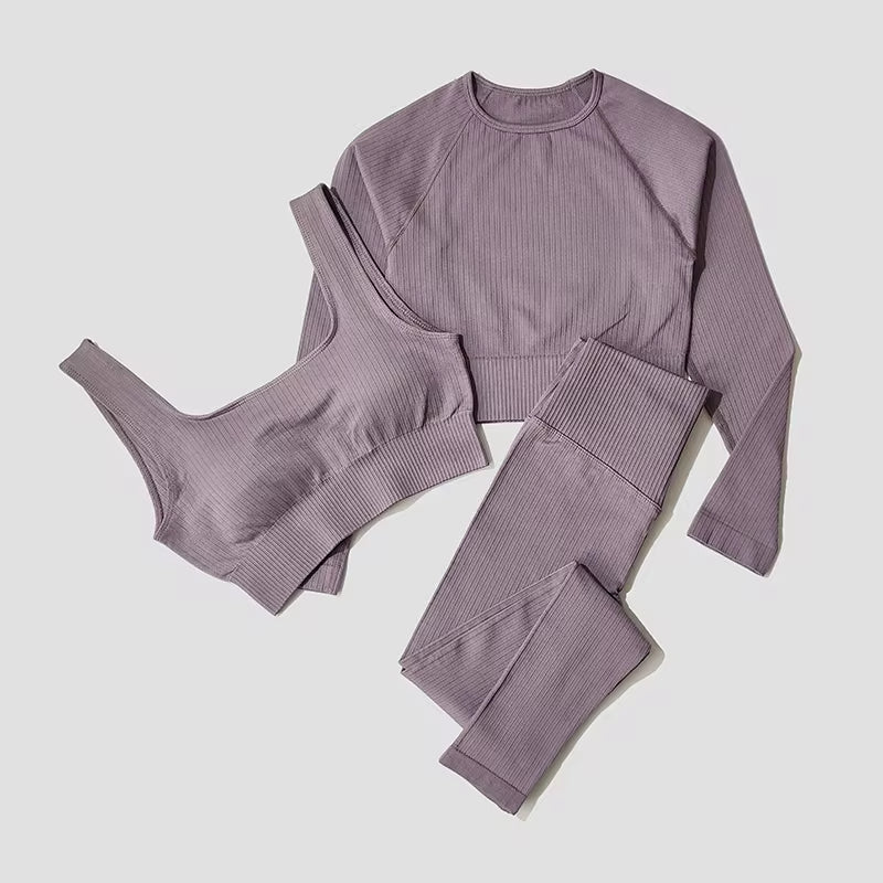 Women'S Sportswear Yoga Set Workout Clothes Athletic Wear Sports Gym Legging Seamless Fitness Bra Crop Top Long Sleeve Yoga Suit
