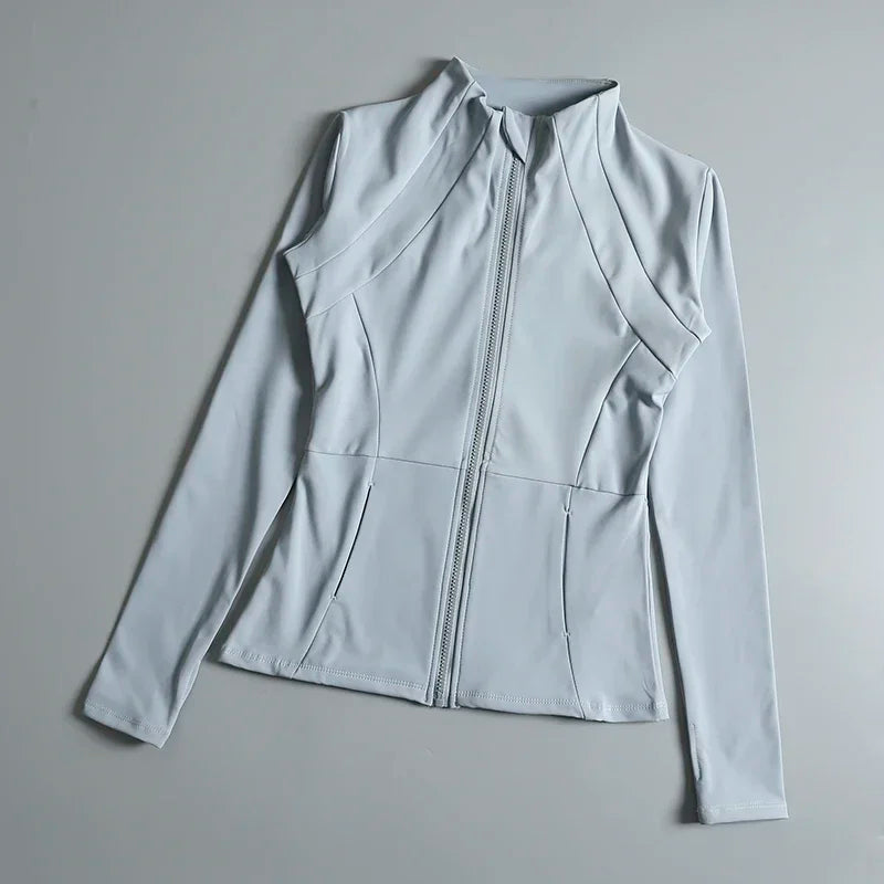 New Yoga Wear Ladies Coat round High Elastic Loose Exercise Yoga Fitness Long Sleeve Stand-Up Collar Yoga Tops